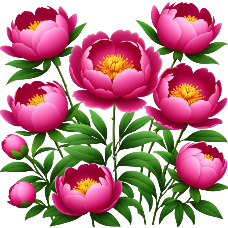 Luoyang Peony Festival colorful flowers park, simplified emoji style with bold outlines and bright colors, cartoon style blooming pink and red peonies emoji