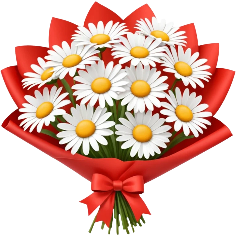 bouquet of daisy with red bow and red wrapping paper emoji