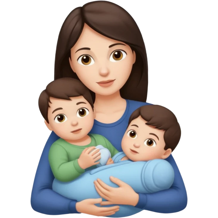 Beautiful Brunette Mother holding a baby and two sons, realistic  emoji