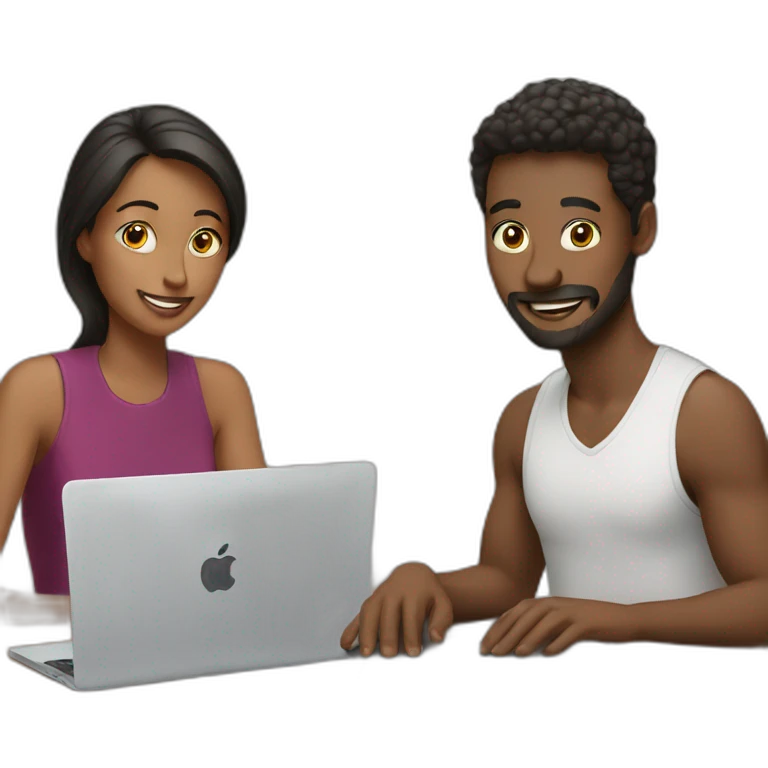 two people around a table using macbooks emoji