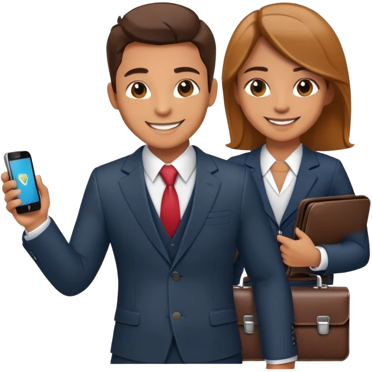 Sales representative with smartphone and briefcase closing a deal emoji
