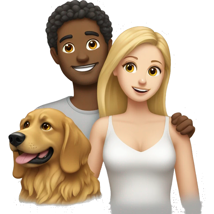 brown man with white girl and a golden retriever  emoji
