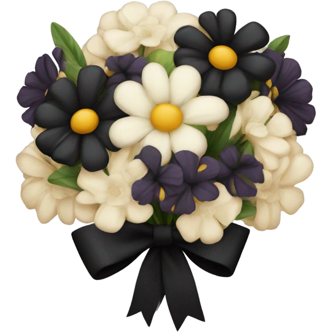 black bouquet of different flowers tied together with black bow emoji
