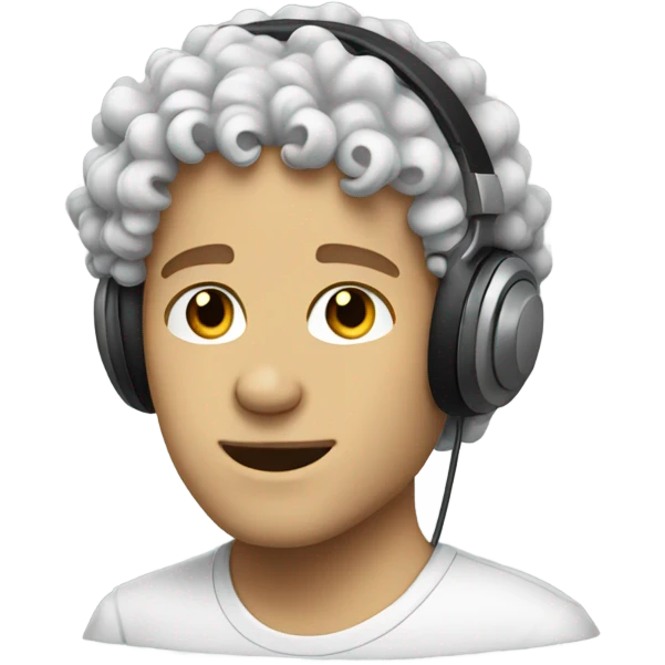 White guy curly hair headphones emoji