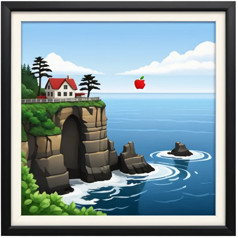 Cape Flattery viewpoint with rocky outcrop and sea, Apple emoji style, no text emoji