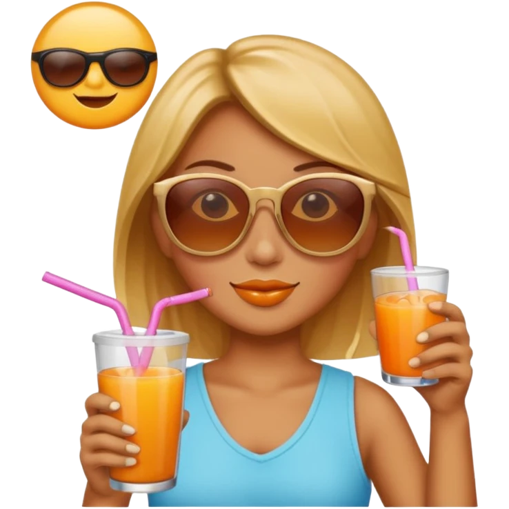 Real Sun is wearing sunglasses and drinking juice with stra emoji