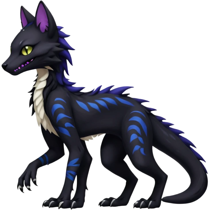 Kawaii dark black blackish edgy fantasy ethereal feline-vernid-sergal-monster-fursona animal creature full body with intricate markings  emoji