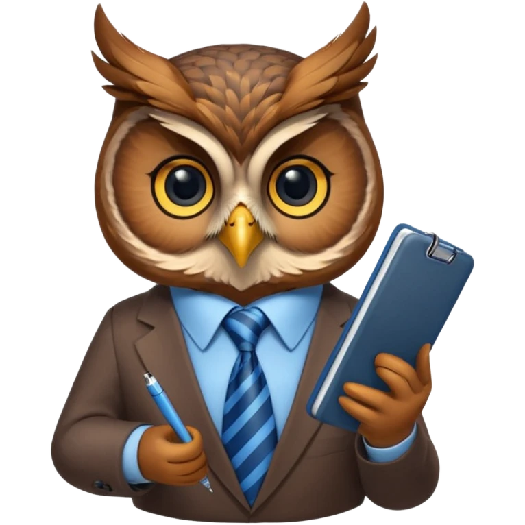 Сова в галстуке держит телефон крылом, внимательно слушает, блокнот под лапой  emoji