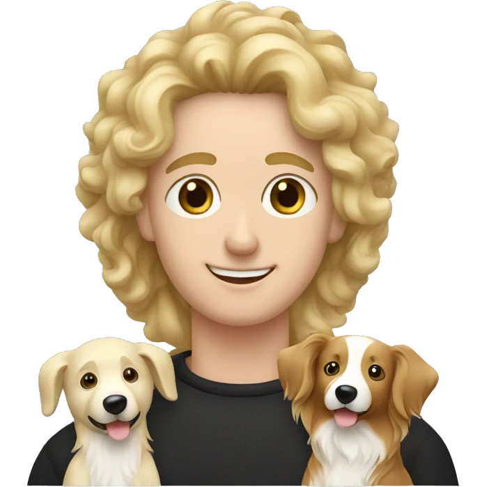 Family  man, blond long hair woman and curls black border collie emoji