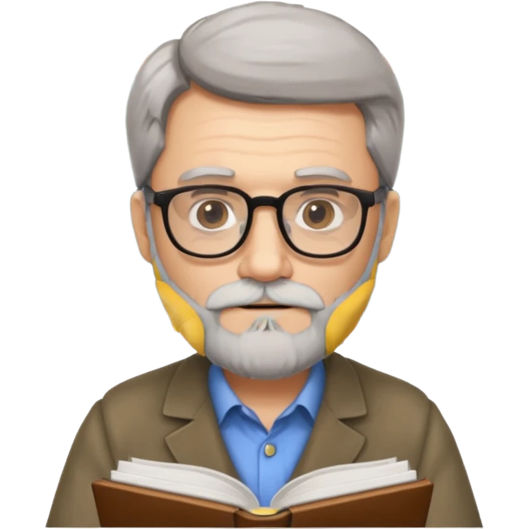 man with gray beard and glasses studying emoji