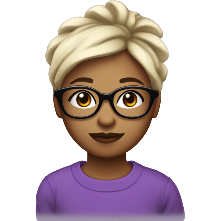 Une fille avec une peau blanche des lunettes violettes des taches de rousseurs cheveux mi long noir porte un t shirt de fleur  emoji