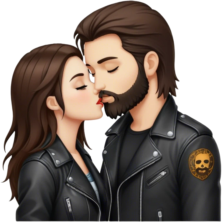 A rocker girl with kissing a brunette boy with a beard and leather jacket  emoji