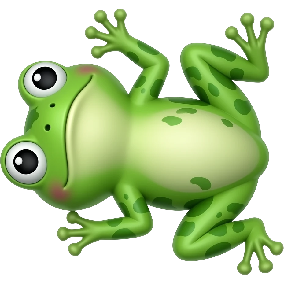 A dissected gorey 2D render iPhone emoji icon of a dissected lime color green frog detailed lying on its back looking view is upward emoji