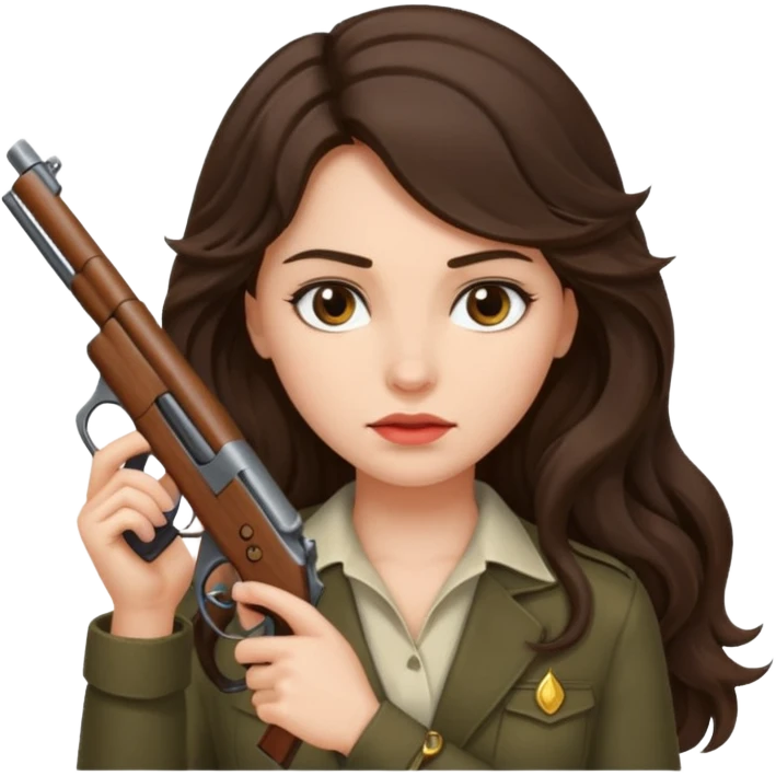 A brunette with long wavy hair girl who is about to kill herself with a littlr gun pointed at her temple emoji