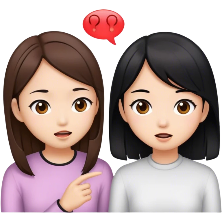 two asian girls yapping brown hair and black hair emoji