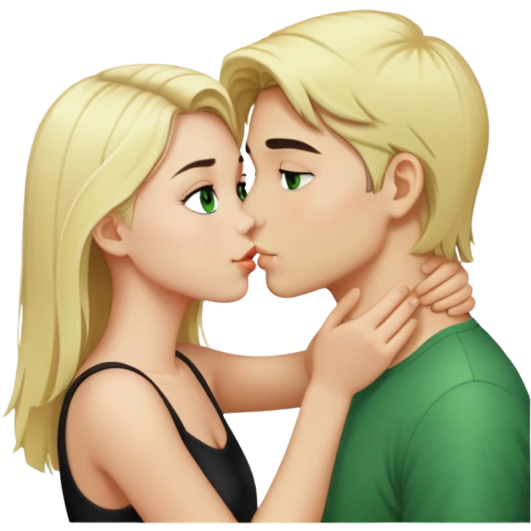 Kissing couple of boy with short black hair and green eyes and blonde girl with long hair emoji