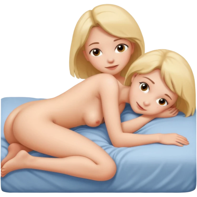 an naked girl with hug on a bed all on fours emoji