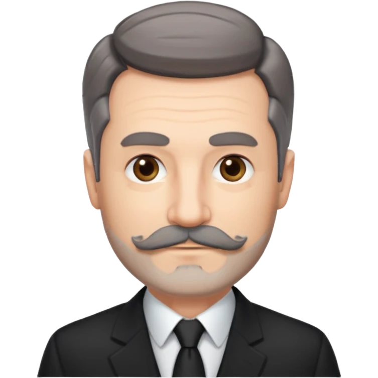 50 yr old white man, pale skin, dark grey hair with some brown highlights, side swept part, groomed moustache and beard emoji