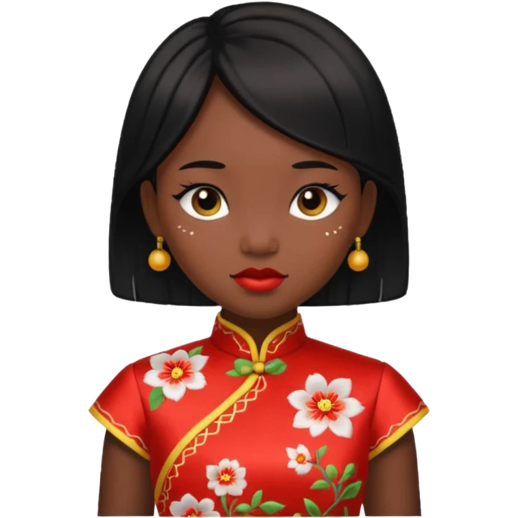 cheongsam girl, black skin emoji