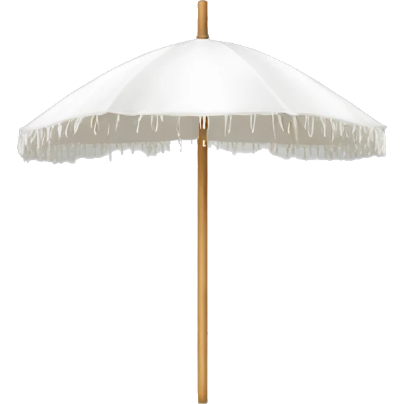 White beach umbrella with short white tassels and a straight wooden pole emoji