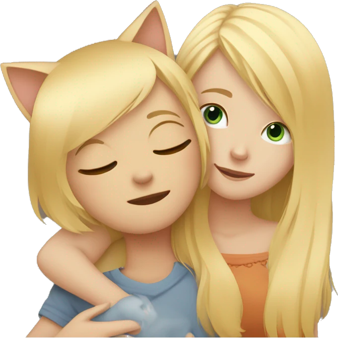 cat cuddles blonde girl emoji