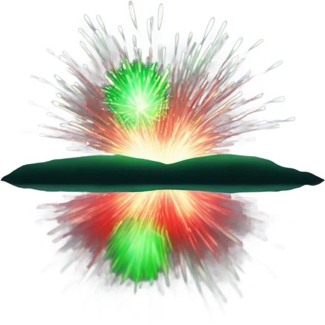Red and green fireworks over pond emoji
