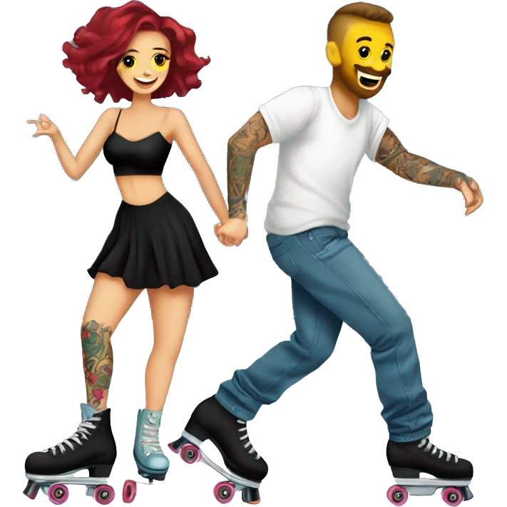 Romantic roller skating date for beautiful tattooed couple emoji
