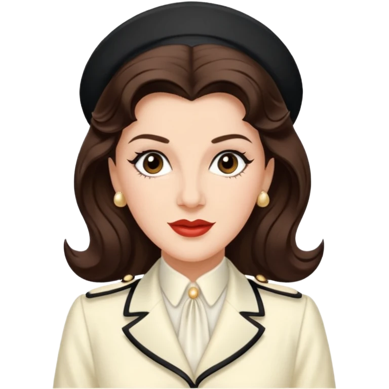 Maxene Andrews from The Andrews Sisters with long dark brown hair, ivory outfit emoji