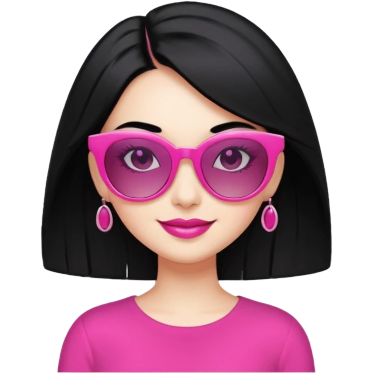 pink girl with black hair and wealth with sunglass on top; irreristable  smile emoji