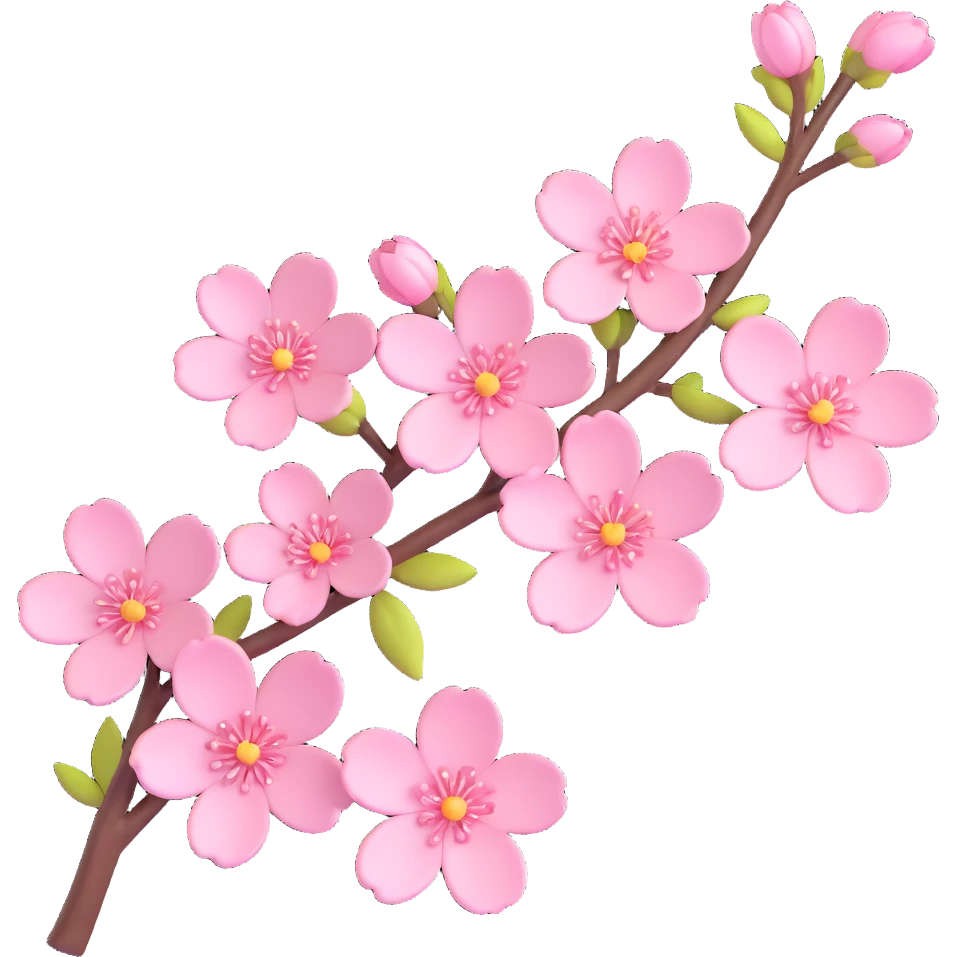 a sakura branch with blooming flowers, shiny and smooth, pastel pinks, detailed and elegant emoji