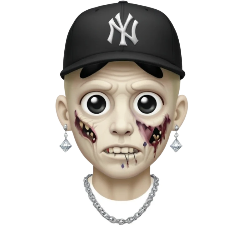Zombie con aretes con una gorra new York yankee y una cadena de diamante hombre aretes pequeños y de negro y blanco  emoji