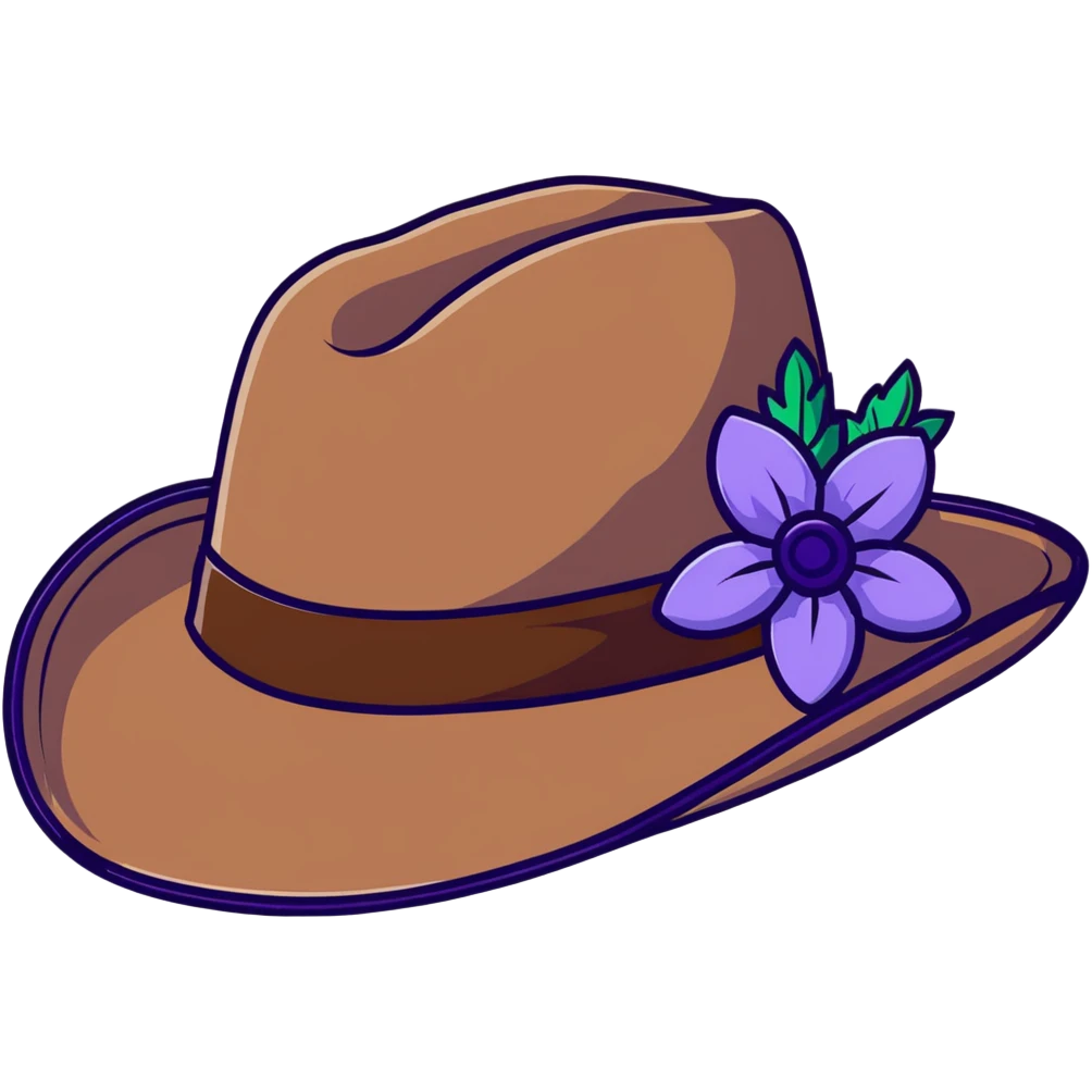 Cowgirl hat with purple lavender flowers, wide-brimmed brown western hat emoji