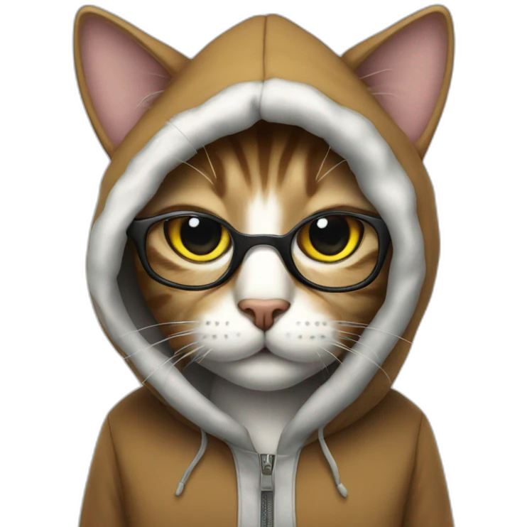 Cat wearing hood with glasses emoji
