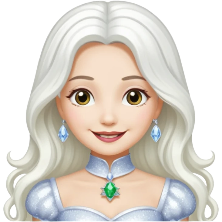 The Good Witch from The Land of Oz with long white hair, white sequin outfit emoji