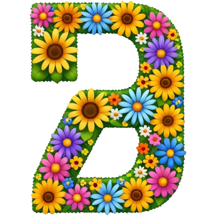 number 7 made of different flowers, emoji style emoji