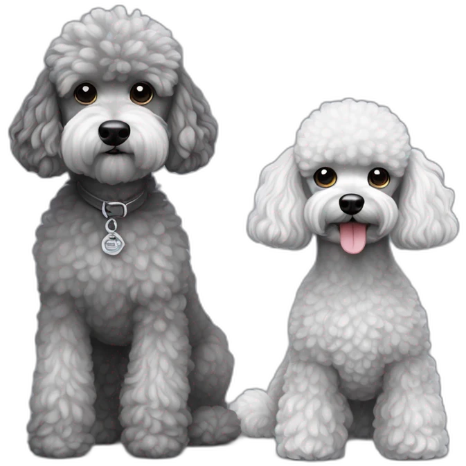 Mini toys poodle blanca junto a un schnauzer gris emoji