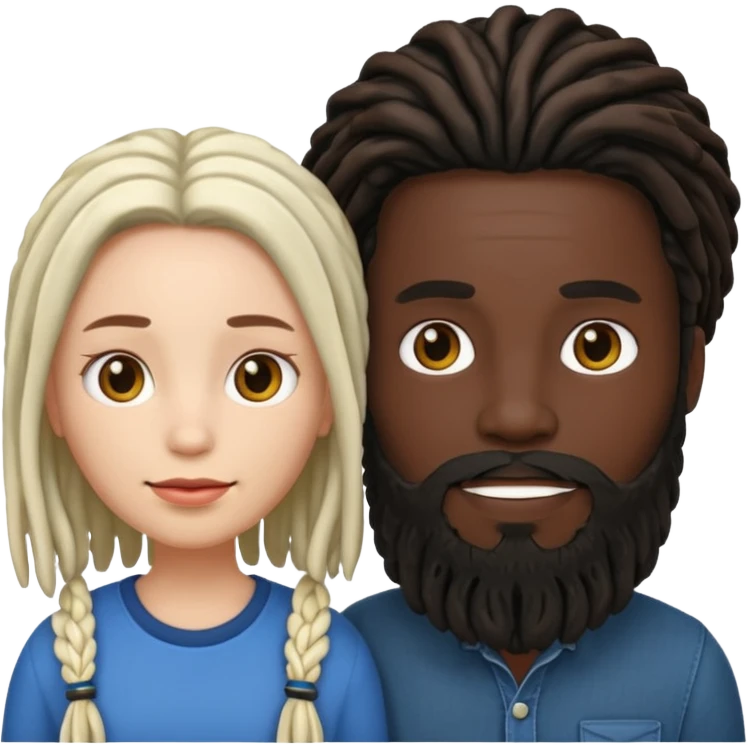 Couple emoji -WHITE with man with beardon and BLACK FEMALEwith mid length locs emoji