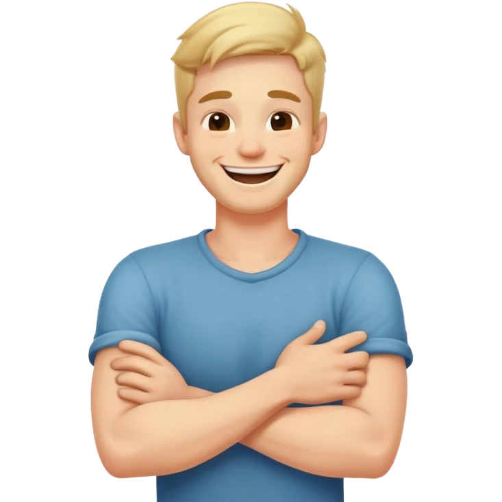 arms crossed holding neck laughing guy  emoji