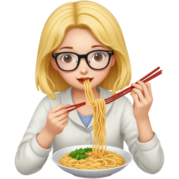 A girl eating noodles with glasses on emoji