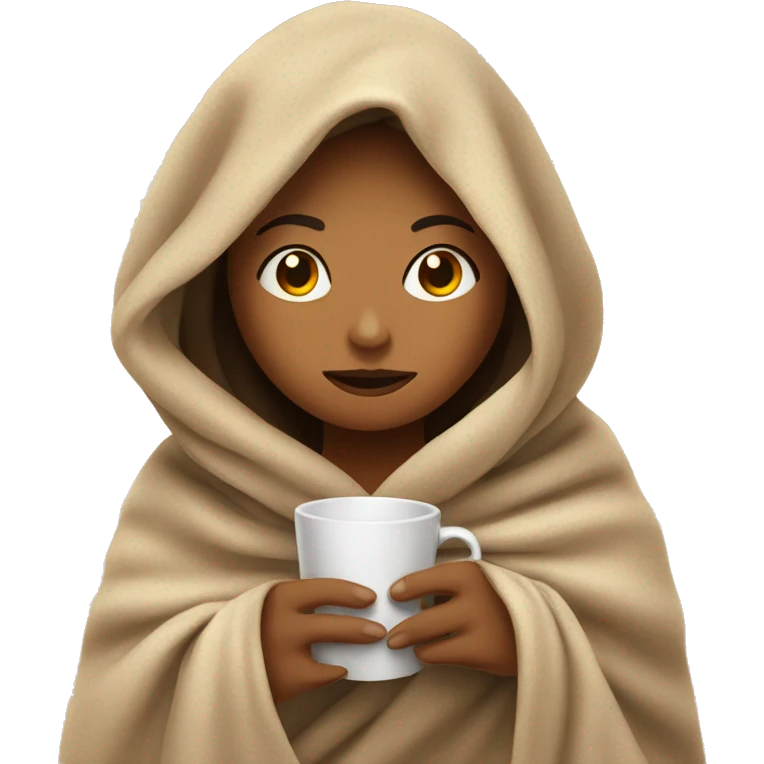 girl inside a blanket sipping coffee eyes closed emoji