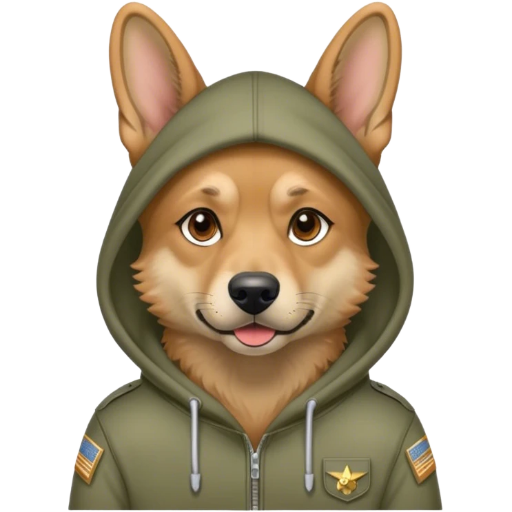 Military dog wearing hoodie emoji