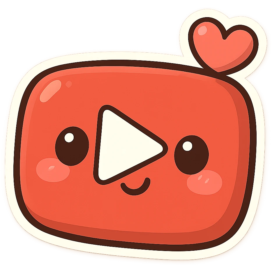 YouTube icon in chibi stickers style with heart, cartoonish, transparent background emoji