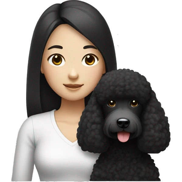 One Korean girl with black long straight hair with one black poodle emoji