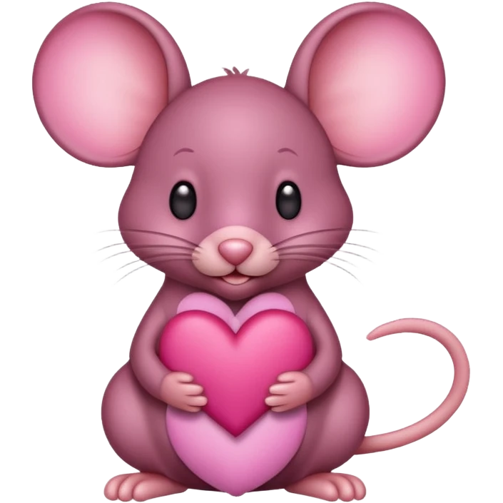 A burgundy mouse holds a pink heart in its paws emoji