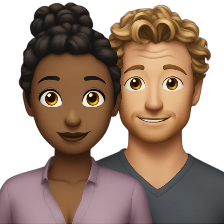 Simon Baker kiss-kiss a black girl brown eyes and sblack hair in a bun emoji