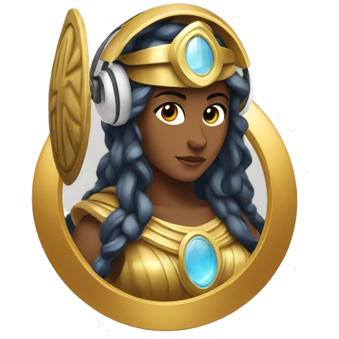 Athena goddess image with sheild and headphones  emoji