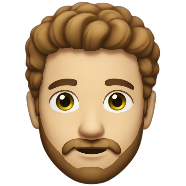 Man with hazelnut green eyes, short beard,  emoji