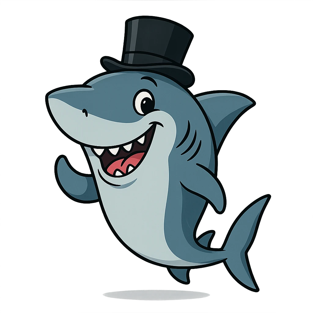 playful and charming shark wearing a top hat emoji