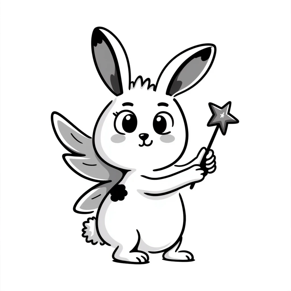 Fluffy rabbit with colorful fairy wings and a magic wand emoji