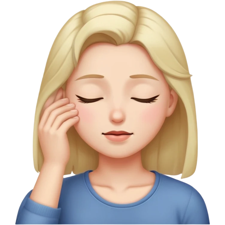 Face pushing hair back and blushing with eyes closed emoji